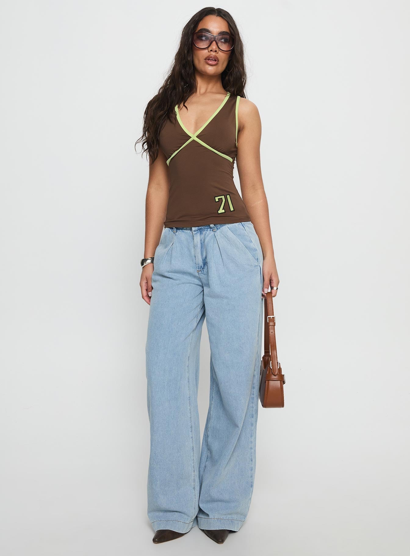 71 Classics V Neck Top Brown