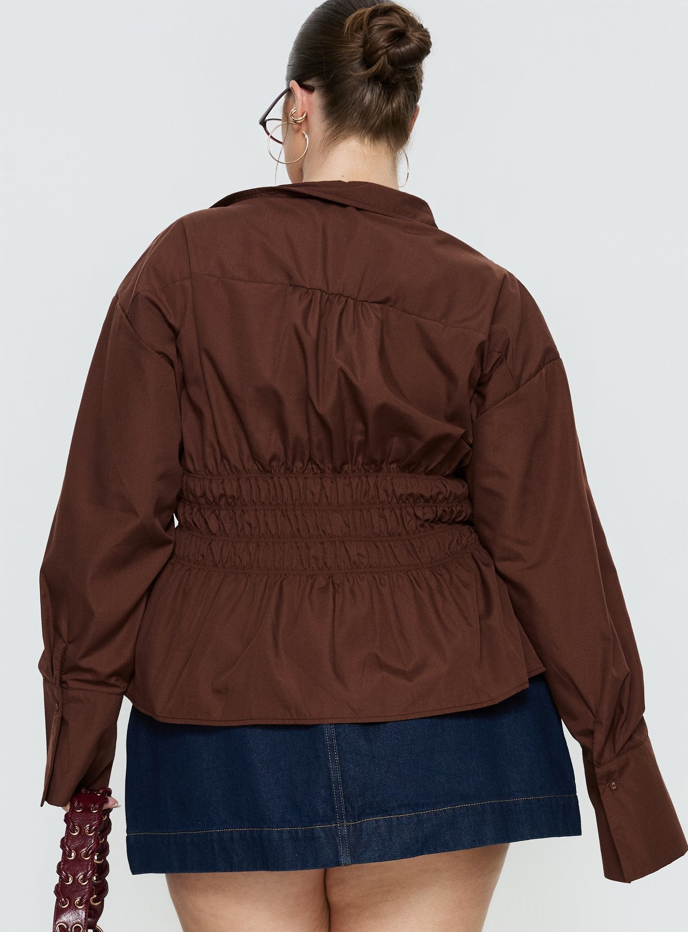 As You Are Shirred Button Up Top Chocolate Curve