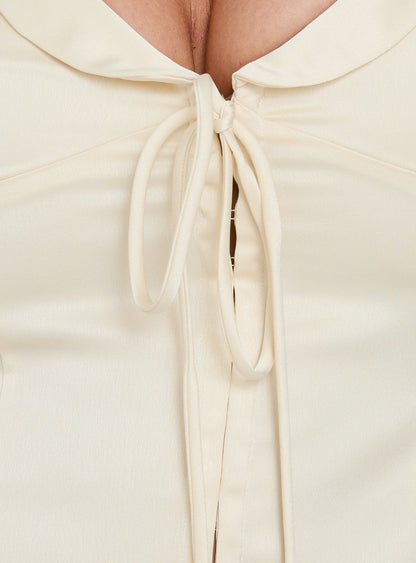 Aubrette Satin Collar Top Cream Curve