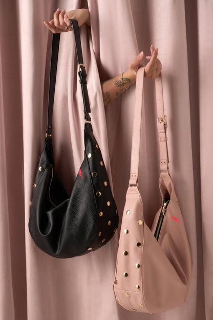 Black Studded Slouch Bag