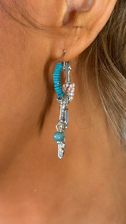 Mini Sunwoven Feather Hoops, Silver
