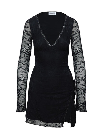 Airabella Long Sleeve Lace Mini Dress Black Petite