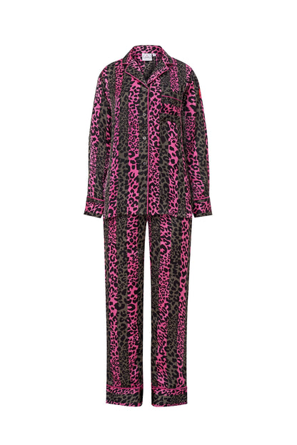 Khaki with Pink Stripe and Leopard Satin Pyjamas