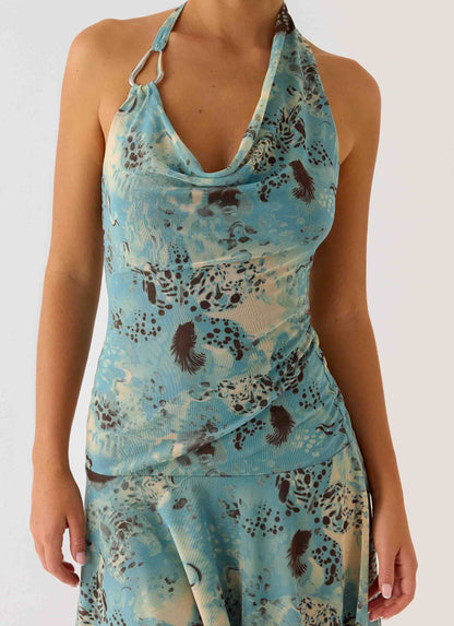 Bad Alive Halter Hanky Mini Dress - Aqua Blur