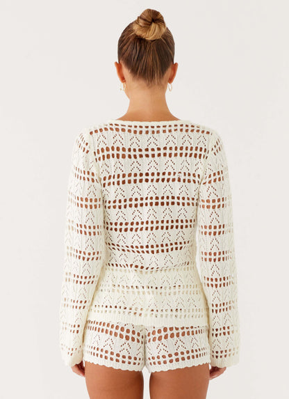 Baylock Crochet Long Sleeve Top - White