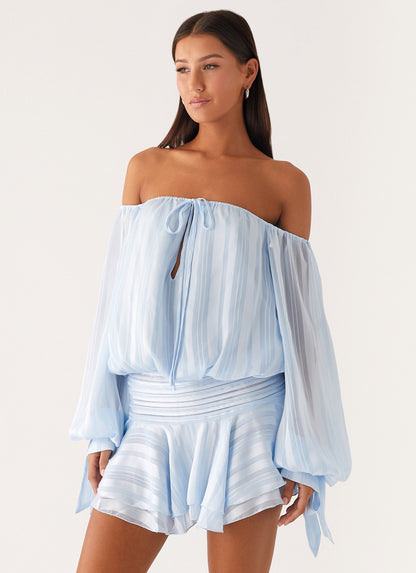 Eira Balloon Sleeve Mini Dress - Baby Blue