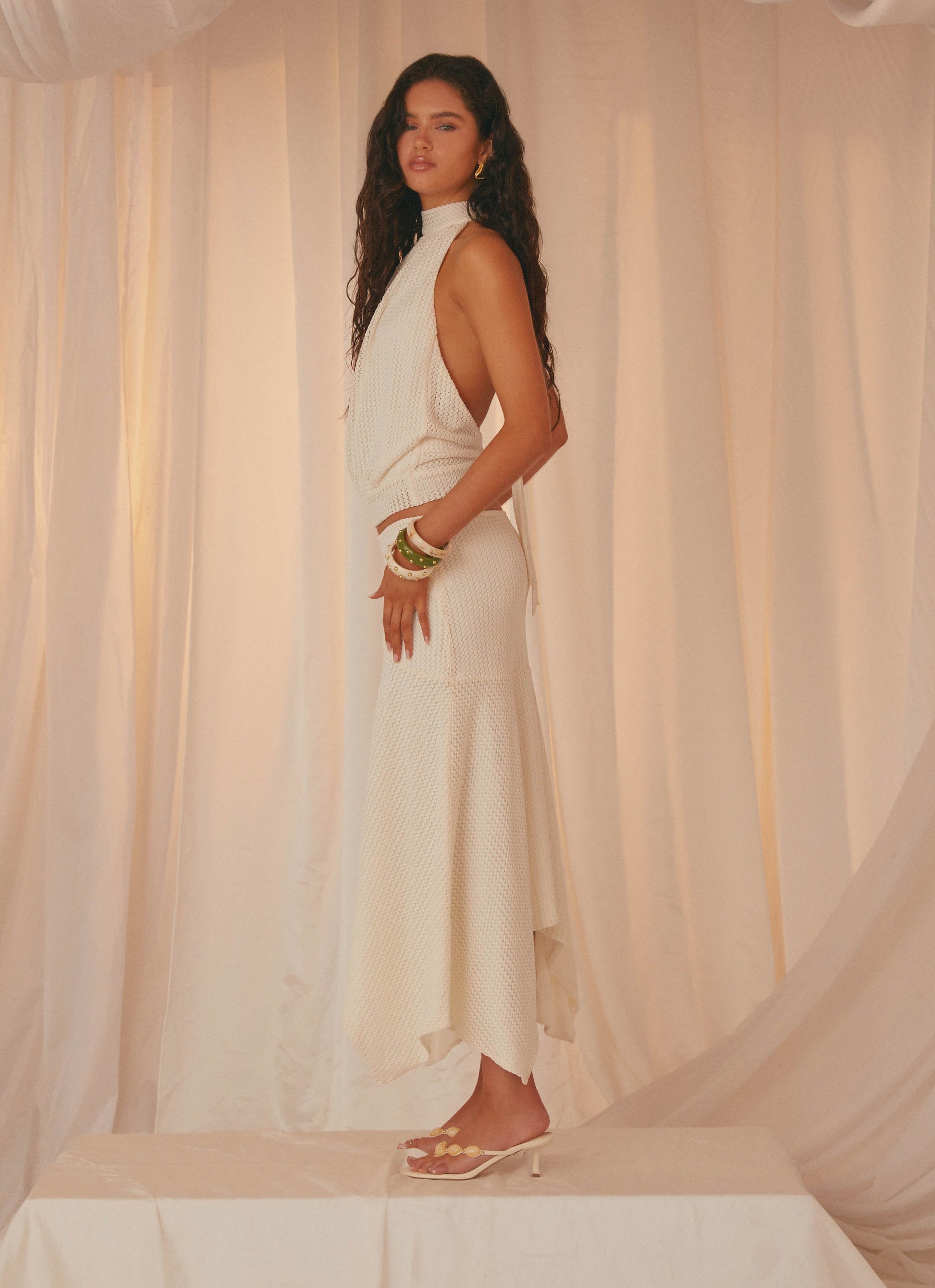 Evaden Low Rise Midi Skirt - Ivory