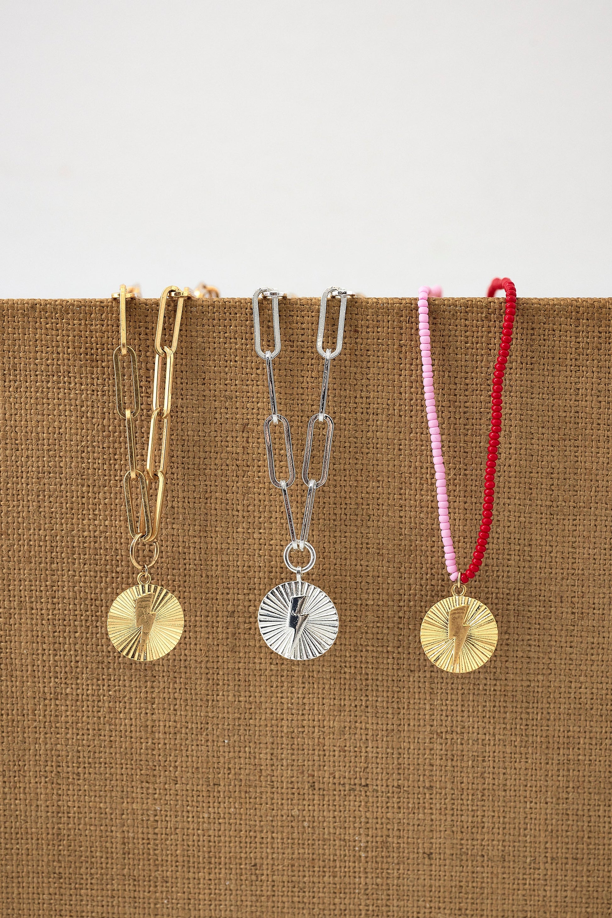 Silver Circle Bolt Pendant Necklace