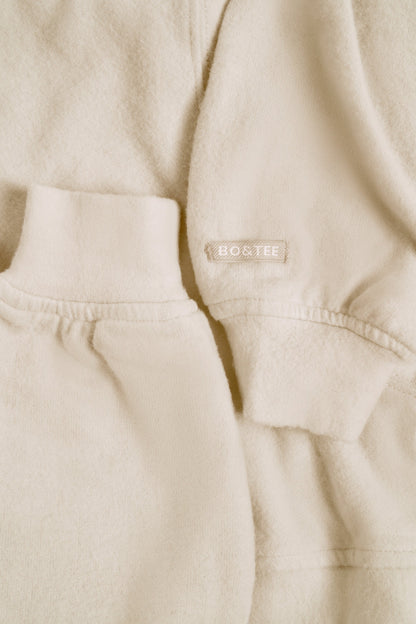 Brushed Jersey Hooded Cropped Shrug in Ecru