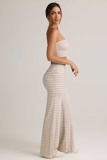 Modal Foldover Wide-Leg Trousers in Pink & Yellow Stripe