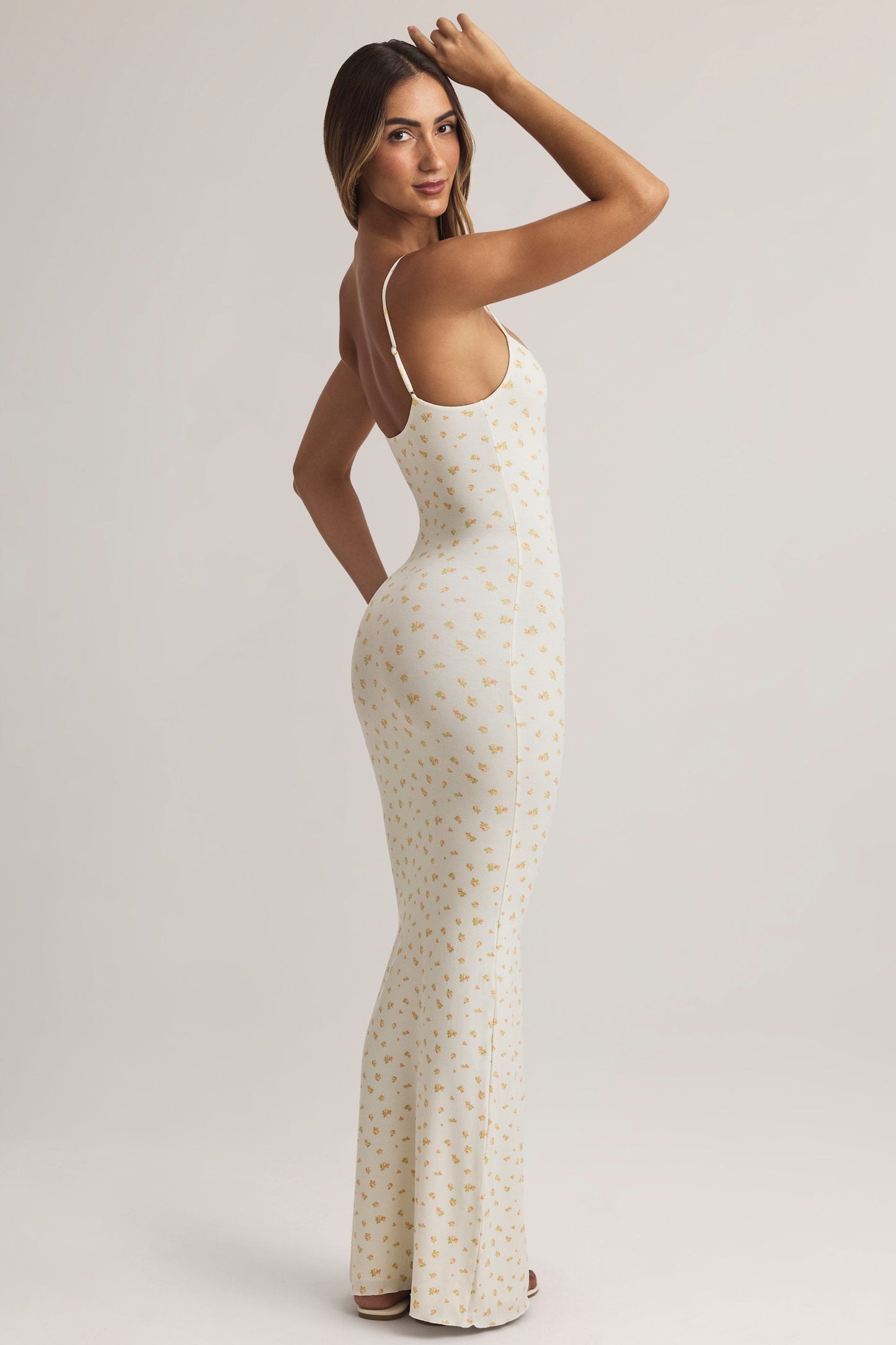 Modal Scoop-Neck Strappy Maxi Dress in Floral Print